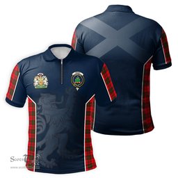 ScotsTee Shop Scottish Grant Modern Clan Scottish Crest and Scottish Lion Rampant Sport Tartan Zipper Polo Shirt