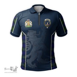 ScotsTee Shop Scottish Jamieson Clan Scottish Crest and Scottish Lion Rampant Sport Tartan Zipper Polo Shirt