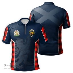 ScotsTee Shop Scottish MacIver Modern Clan Scottish Crest and Scottish Lion Rampant Sport Tartan Zipper Polo Shirt