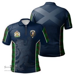 ScotsTee Shop Scottish Kirkaldy Clan Scottish Crest and Scottish Lion Rampant Sport Tartan Zipper Polo Shirt