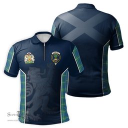 ScotsTee Shop Scottish Hamilton Hunting Ancient Clan Scottish Crest and Scottish Lion Rampant Sport Tartan Zipper Polo Shirt