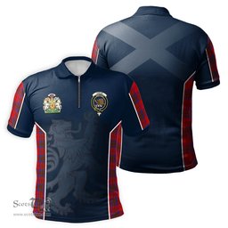 ScotsTee Shop Scottish Leslie Modern Clan Scottish Crest and Scottish Lion Rampant Sport Tartan Zipper Polo Shirt