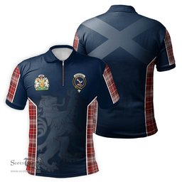 ScotsTee Shop Scottish MacDougall Dress Clan Scottish Crest and Scottish Lion Rampant Sport Tartan Zipper Polo Shirt
