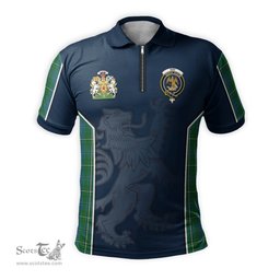 ScotsTee Shop Scottish Hay Hunting Clan Scottish Crest and Scottish Lion Rampant Sport Tartan Zipper Polo Shirt