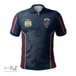 ScotsTee Shop Scottish Leslie Red Clan Scottish Crest and Scottish Lion Rampant Sport Tartan Zipper Polo Shirt
