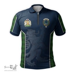 ScotsTee Shop Scottish MacArthur Clan Scottish Crest and Scottish Lion Rampant Sport Tartan Zipper Polo Shirt