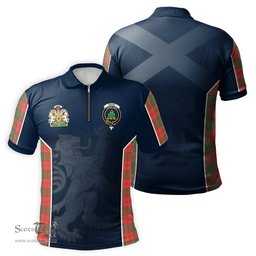 ScotsTee Shop Scottish Grant Ancient Clan Scottish Crest and Scottish Lion Rampant Sport Tartan Zipper Polo Shirt