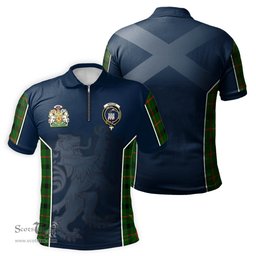 ScotsTee Shop Scottish Kincaid Modern Clan Scottish Crest and Scottish Lion Rampant Sport Tartan Zipper Polo Shirt