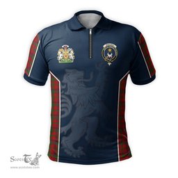 ScotsTee Shop Scottish MacColl Clan Scottish Crest and Scottish Lion Rampant Sport Tartan Zipper Polo Shirt