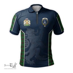ScotsTee Shop Scottish Ged Clan Scottish Crest and Scottish Lion Rampant Sport Tartan Zipper Polo Shirt