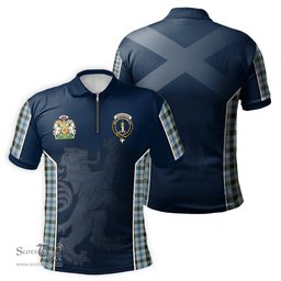ScotsTee Shop Scottish Henderson Dress Clan Scottish Crest and Scottish Lion Rampant Sport Tartan Zipper Polo Shirt