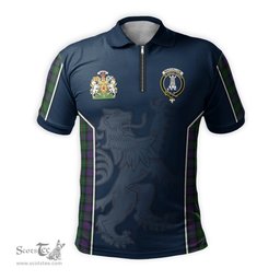 ScotsTee Shop Scottish MacCallum Clan Scottish Crest and Scottish Lion Rampant Sport Tartan Zipper Polo Shirt
