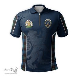 ScotsTee Shop Scottish Guthrie Clan Scottish Crest and Scottish Lion Rampant Sport Tartan Zipper Polo Shirt