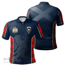 ScotsTee Shop Scottish Heron Clan Scottish Crest and Scottish Lion Rampant Sport Tartan Zipper Polo Shirt