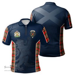 ScotsTee Shop Scottish MacGill Modern Clan Scottish Crest and Scottish Lion Rampant Sport Tartan Zipper Polo Shirt