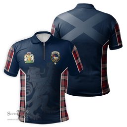 ScotsTee Shop Scottish MacDonald Dress Irish Clan Scottish Crest and Scottish Lion Rampant Sport Tartan Zipper Polo Shirt