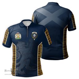 ScotsTee Shop Scottish Jardine Clan Scottish Crest and Scottish Lion Rampant Sport Tartan Zipper Polo Shirt