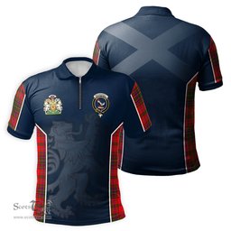 ScotsTee Shop Scottish MacDougall Modern Clan Scottish Crest and Scottish Lion Rampant Sport Tartan Zipper Polo Shirt