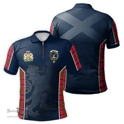 ScotsTee Shop Scottish Lumsden Modern Clan Scottish Crest and Scottish Lion Rampant Sport Tartan Zipper Polo Shirt