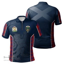 ScotsTee Shop Scottish Hamilton Clan Scottish Crest and Scottish Lion Rampant Sport Tartan Zipper Polo Shirt