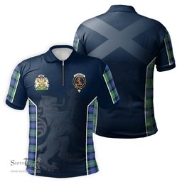 ScotsTee Shop Scottish Sutherland Ancient Clan Scottish Crest and Scottish Lion Rampant Sport Tartan Zipper Polo Shirt