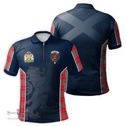 ScotsTee Shop Scottish Moubray Clan Scottish Crest and Scottish Lion Rampant Sport Tartan Zipper Polo Shirt