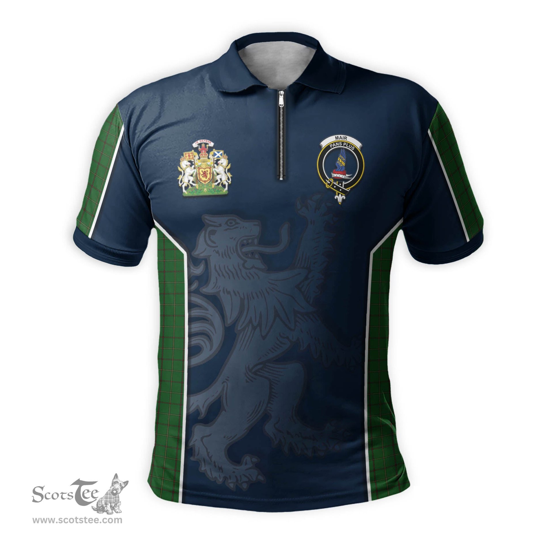 ScotsTee Shop Scottish Mar Tribe Clan Scottish Crest and Scottish Lion Rampant Sport Tartan Zipper Polo Shirt
