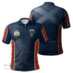 ScotsTee Shop Scottish Morrison Red Modern Clan Scottish Crest and Scottish Lion Rampant Sport Tartan Zipper Polo Shirt