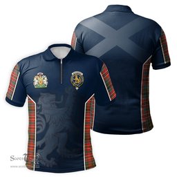 ScotsTee Shop Scottish MacPherson Weathered Clan Scottish Crest and Scottish Lion Rampant Sport Tartan Zipper Polo Shirt