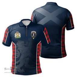 ScotsTee Shop Scottish Robertson Modern Clan Scottish Crest and Scottish Lion Rampant Sport Tartan Zipper Polo Shirt