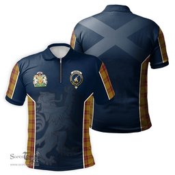ScotsTee Shop Scottish MacMillan Dress Clan Scottish Crest and Scottish Lion Rampant Sport Tartan Zipper Polo Shirt