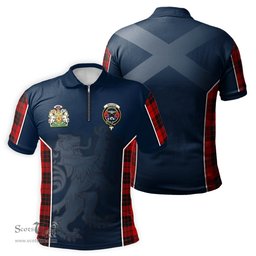 ScotsTee Shop Scottish MacLeod of Raasay Clan Scottish Crest and Scottish Lion Rampant Sport Tartan Zipper Polo Shirt