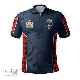 ScotsTee Shop Scottish Wallace Hunting Red Clan Scottish Crest and Scottish Lion Rampant Sport Tartan Zipper Polo Shirt
