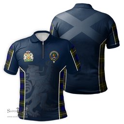 ScotsTee Shop Scottish Moore Clan Scottish Crest and Scottish Lion Rampant Sport Tartan Zipper Polo Shirt