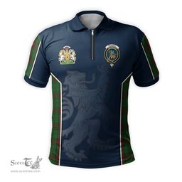 ScotsTee Shop Scottish Maxwell Hunting Clan Scottish Crest and Scottish Lion Rampant Sport Tartan Zipper Polo Shirt