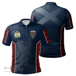 ScotsTee Shop Scottish MacLeod of Raasay Highland Clan Scottish Crest and Scottish Lion Rampant Sport Tartan Zipper Polo Shirt
