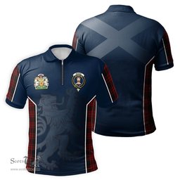 ScotsTee Shop Scottish Menzies Hunting Clan Scottish Crest and Scottish Lion Rampant Sport Tartan Zipper Polo Shirt