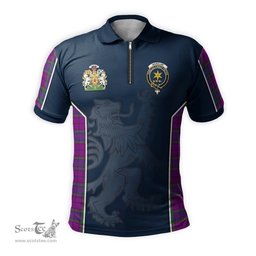 ScotsTee Shop Scottish Wardlaw Modern Clan Scottish Crest and Scottish Lion Rampant Sport Tartan Zipper Polo Shirt