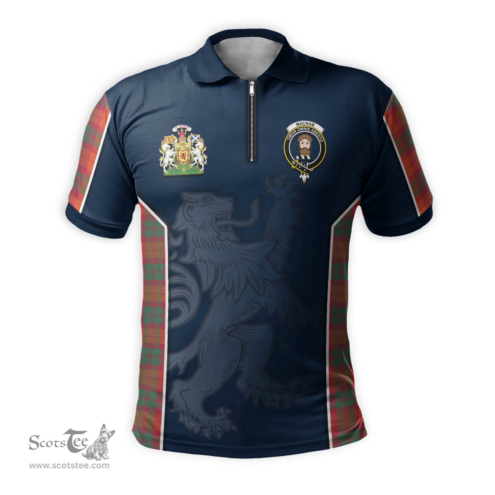 ScotsTee Shop Scottish MacNab Ancient Clan Scottish Crest and Scottish Lion Rampant Sport Tartan Zipper Polo Shirt