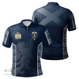 ScotsTee Shop Scottish Napier Modern Clan Scottish Crest and Scottish Lion Rampant Sport Tartan Zipper Polo Shirt