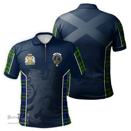 ScotsTee Shop Scottish Rollo Modern Clan Scottish Crest and Scottish Lion Rampant Sport Tartan Zipper Polo Shirt