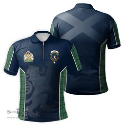 ScotsTee Shop Scottish Ross Hunting Ancient Clan Scottish Crest and Scottish Lion Rampant Sport Tartan Zipper Polo Shirt