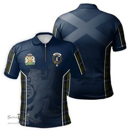 ScotsTee Shop Scottish MacRae Hunting Clan Scottish Crest and Scottish Lion Rampant Sport Tartan Zipper Polo Shirt