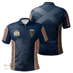 ScotsTee Shop Scottish Scott Ancient Clan Scottish Crest and Scottish Lion Rampant Sport Tartan Zipper Polo Shirt