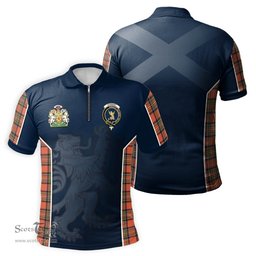ScotsTee Shop Scottish Stewart Royal Ancient Clan Scottish Crest and Scottish Lion Rampant Sport Tartan Zipper Polo Shirt