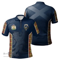ScotsTee Shop Scottish MacMillan Old Weathered Clan Scottish Crest and Scottish Lion Rampant Sport Tartan Zipper Polo Shirt