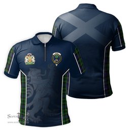 ScotsTee Shop Scottish Mowat Clan Scottish Crest and Scottish Lion Rampant Sport Tartan Zipper Polo Shirt