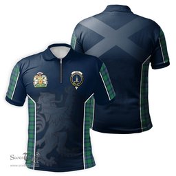 ScotsTee Shop Scottish Shaw Ancient Clan Scottish Crest and Scottish Lion Rampant Sport Tartan Zipper Polo Shirt