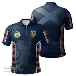 ScotsTee Shop Scottish MacPherson Clan Scottish Crest and Scottish Lion Rampant Sport Tartan Zipper Polo Shirt
