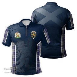 ScotsTee Shop Scottish MacPherson Dress Blue Clan Scottish Crest and Scottish Lion Rampant Sport Tartan Zipper Polo Shirt